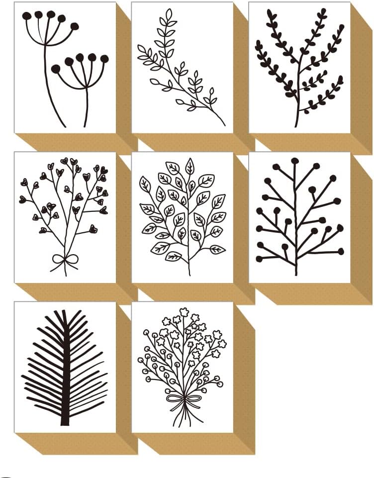 8 Pieces Wood Rubber Stamps Plant Decorative Leaf Bouquet Olive Green Design Set for DIY Crafting, Scrapbook, Painting, Letters Diary, Card Making, Gift WAKUWAKU Made in Japan Tokyo