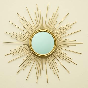 Sunburst Mirror, 24" Boho Mirror, Gold Sun Decorative Mirrors for Wall Decor, Small Mid Century Modern Small Living Room