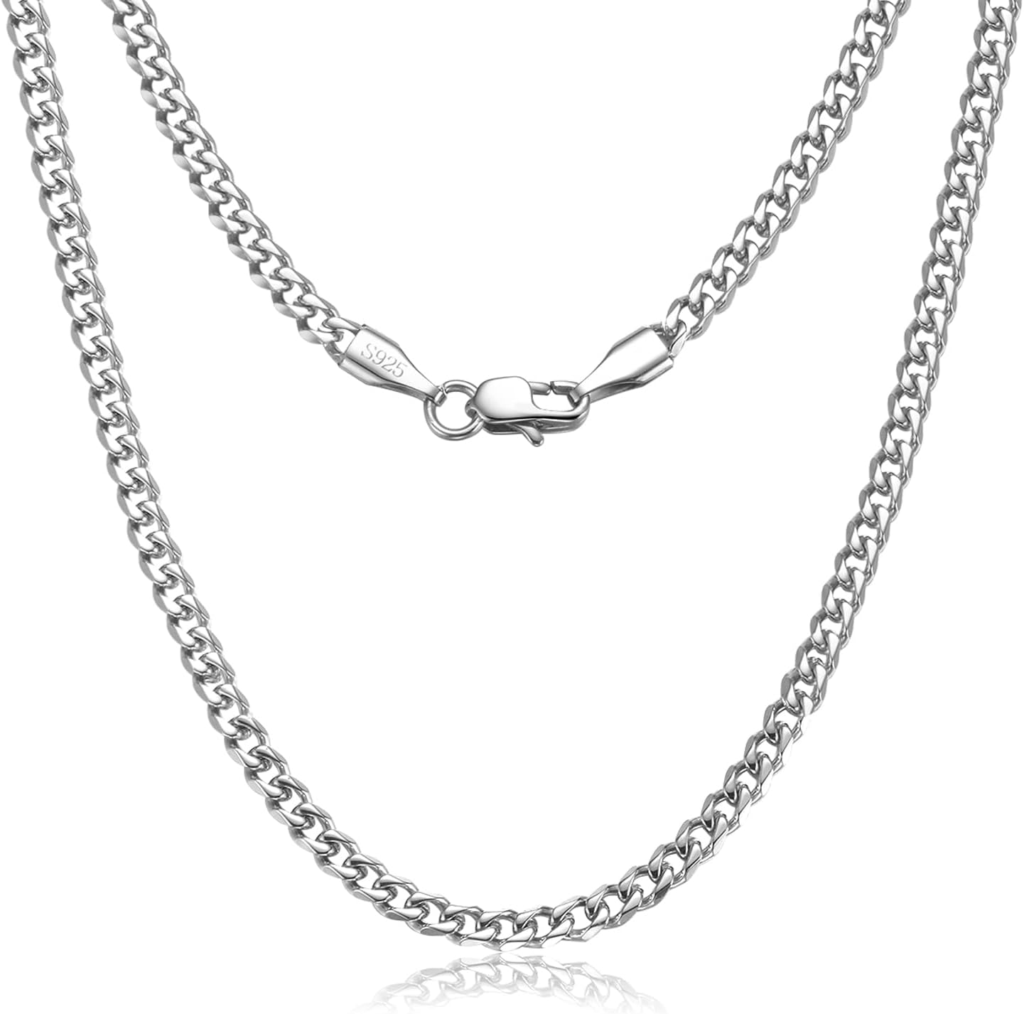 3.5mm Cuban Link Curb Chain Necklace for Women Men 925 Sterling Silver Plated Stainless Steel Necklace Available In 16/18/20/22/24/26/28/30 Inches Silver Chain Necklace for Men Come Gift Box