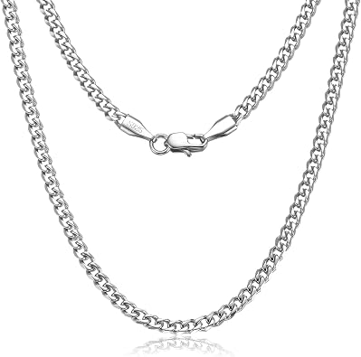 3.5mm Cuban Link Curb Chain Necklace for Women Men 925 Sterling Silver Plated Stainless Steel Necklace Available In 16/18/20/22/24/26/28/30 Inches Silver Chain Necklace for Men Come Gift Box