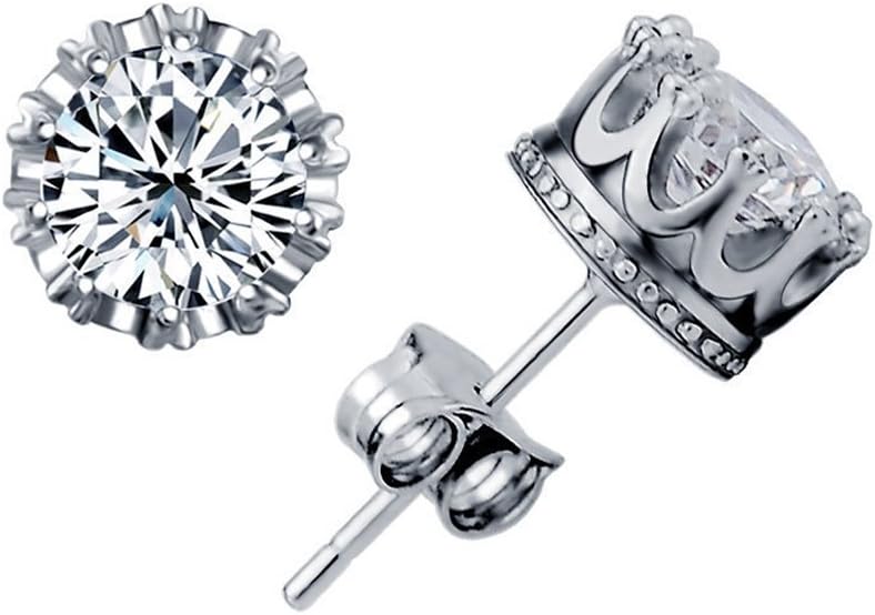 (One size, Crown) - Jewellery 925 Sterling Silver Shining AAA Cubic Zirconia Crown Solitaire Stud Earrings for Women