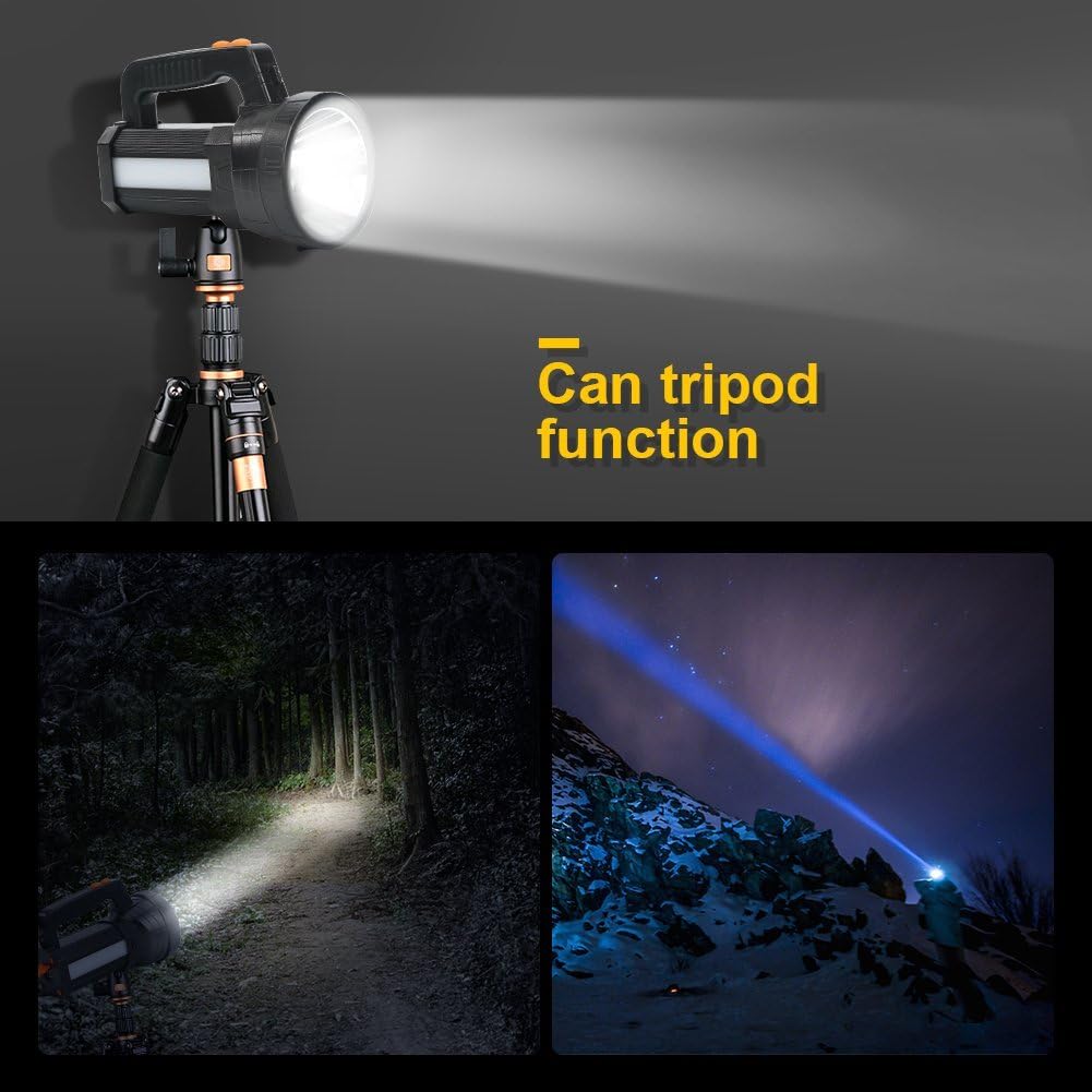 BIGSUN Bright LED Rechargeable Flashlight 9600mAh Brightest Hand held Spotlight Tactical High Power Searchlight (Black)