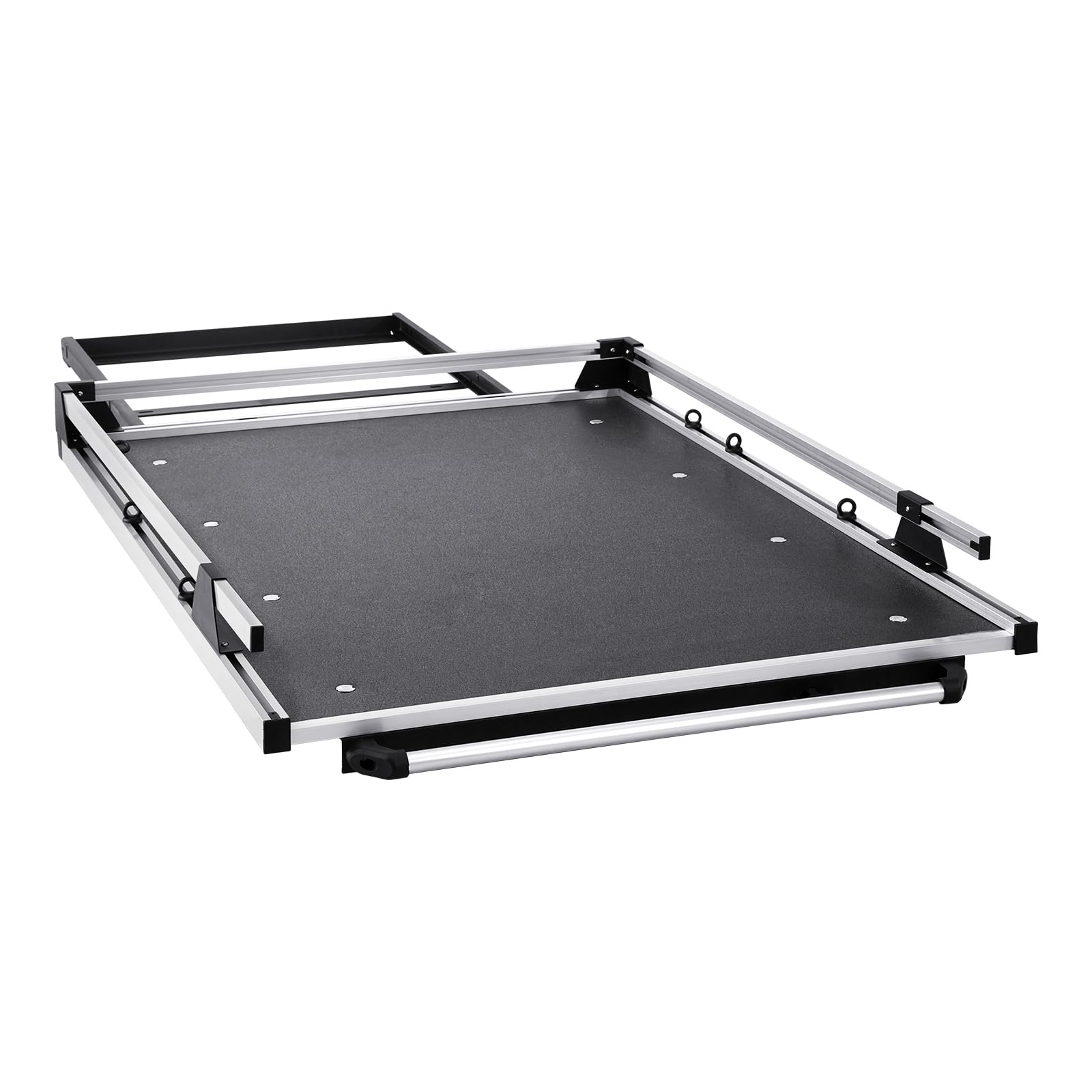 VEVOR Organiseur de lit Coulissant pour Camion, 1727 x 1220 mm, tiroir de Rangement Robuste pour Caisse de Camion, 453,6 kg, avec 6 Anneaux Mobiles de Fixation, Plateau Coulissant 2 Positions, Noir