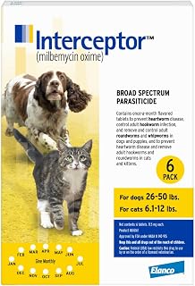 Interceptor for Dogs and Cats | 26-50 lbs Dogs / 6.1-12 lbs Cats | 6-Month Supply