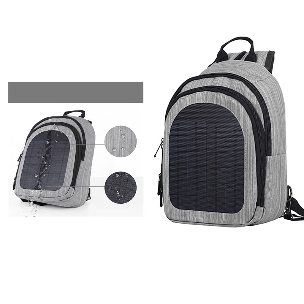 Zaino per laptop da lavoro, per attività all'aperto, impermeabile, con pannello di ricarica solare, grigio., Rucksack