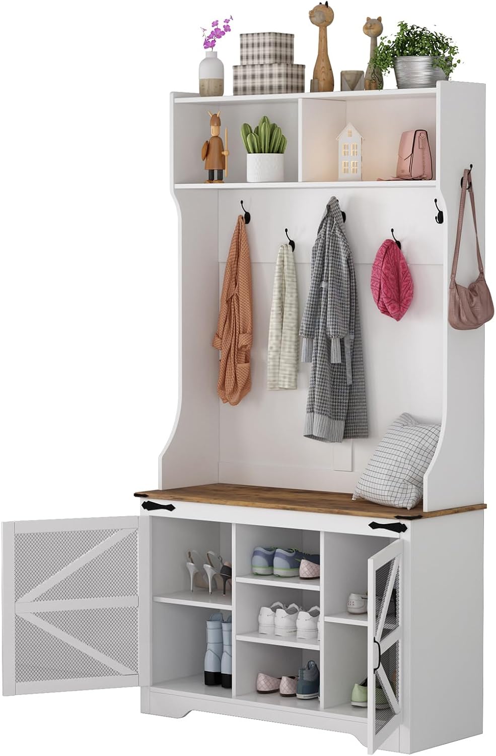 Amazon.com: LinTimes Hall Tree with Bench and Storage, 4-in-1 Entryway ...