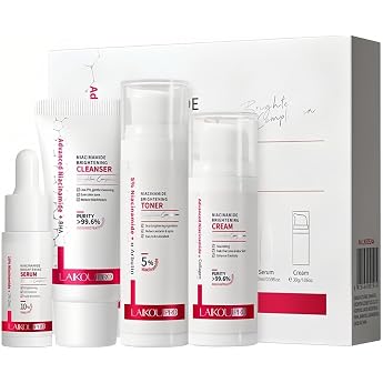 Niacinamide Face Care Set Skin Daily Gentle Facial Cleansing & Care Gift Set for Women Cleanser Cream Toner Niacinamide Serum Skin Strengthens 4 Pieces