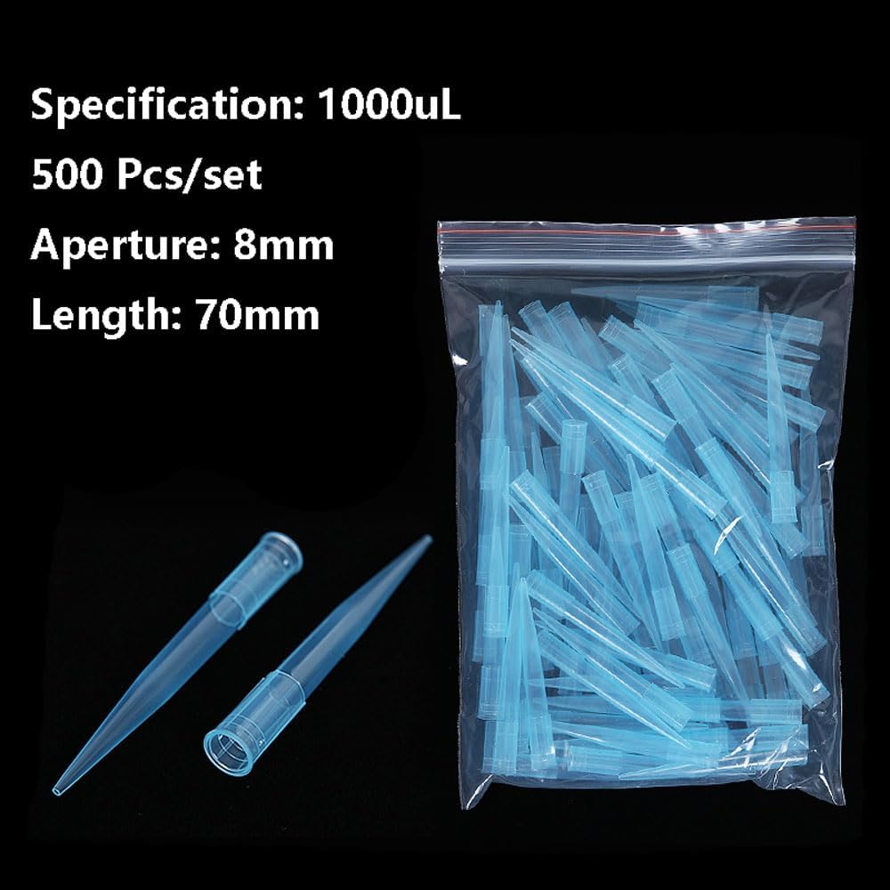 Micropipette Pipette Tips, Universal Pipette Nozzle, 10uL/200uL/1000uL/5mL/10mL Polypropylene Pipette Tips Disposable for Lab&Research (General, 1mL, 500pcs/bag)