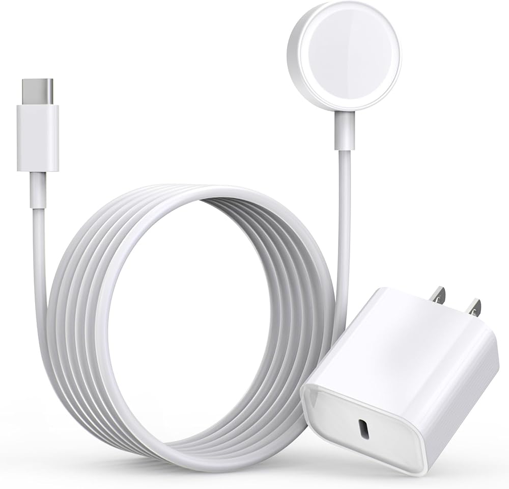 애플 워치 충전기용 고속 충전기, USB C 아이폰 워치 충전기 플러그 어댑터 및 긴 1.8m(6.6피트) iWatch 휴대용 무선 고속 충전 케이블 코드 애플 워치 시리즈 10/9/8/7/SE/6/5/4/3/2/1과 호환 — 사진 1