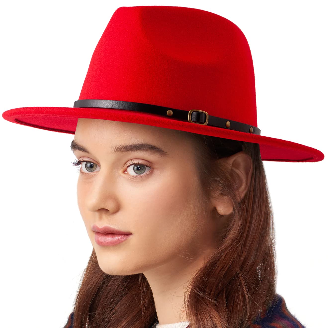 LADYBROFedora Hats for Women Wide Brim Hat, Incld 3 Decor Belts, Wool Felt, 58cm Adjustable Women's Fedora