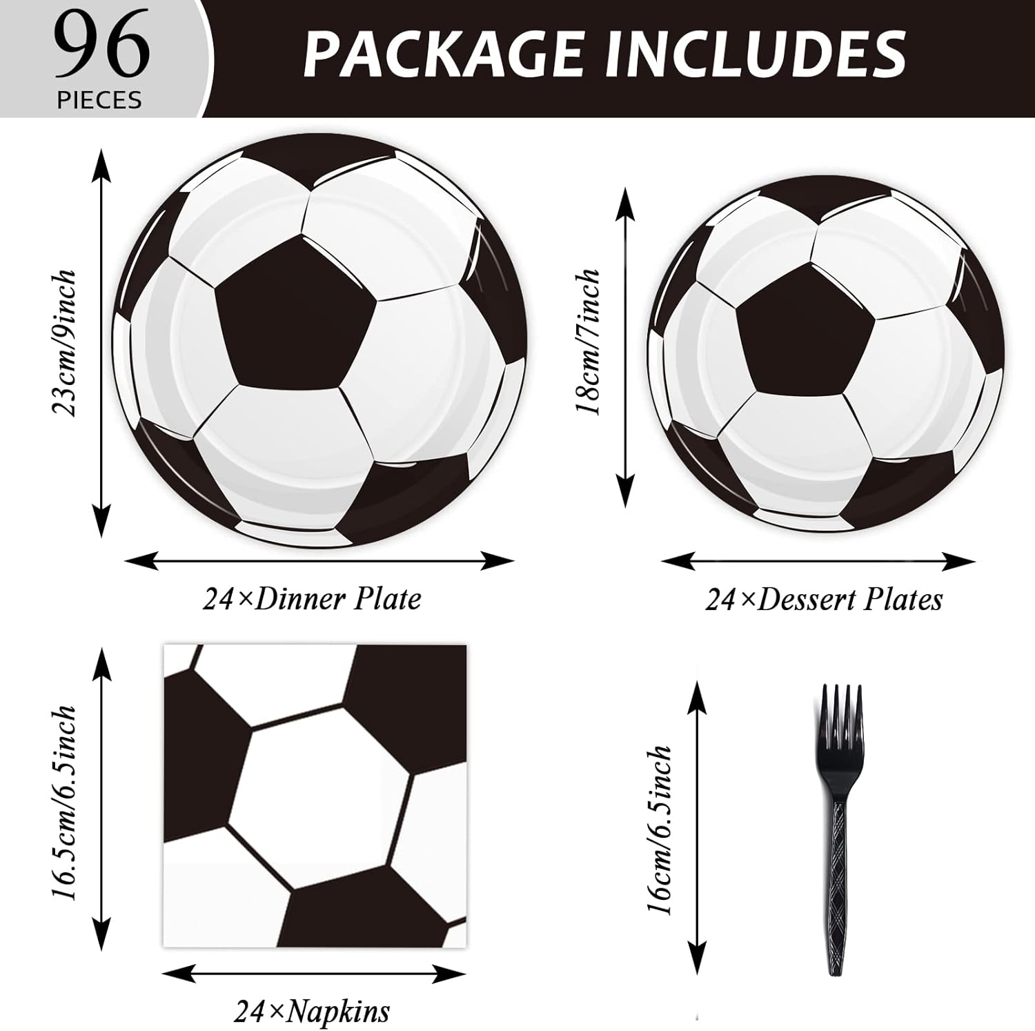 Wiooffen Serves 24 Soccer Birthday Party Plates Napkins Soccer Party Supplies Tableware Paper Dinnerware Decoration for Birthday Party Baby Shower for Soccer Fans, Totally 96Pcs - Image 2
