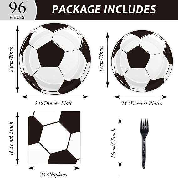 96Pcs Soccer Plates and Napkins Birthday Party Decorations Soccer Disposable Paper Tableware Set Sports Themed party supplies for Baby Shower Game Party Favors Birthday Gatherings Decor Serves 24