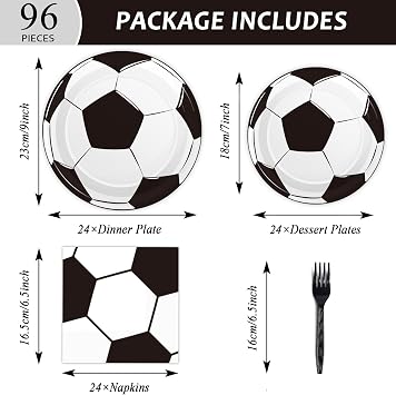 96Pcs Soccer Plates and Napkins Birthday Party Decorations Soccer Disposable Paper Tableware Set Sports Themed party supplies for Baby Shower Game Party Favors Birthday Gatherings Decor Serves 24