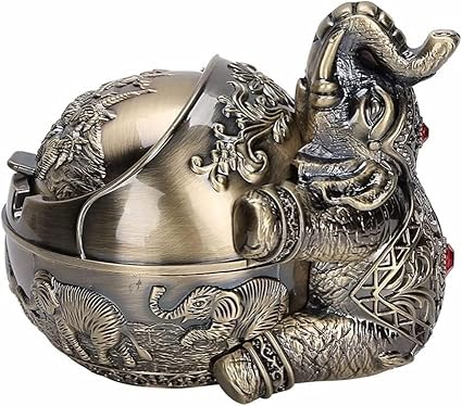 JUXORI Elephant Ashtray-Outdoor Windproof Metal Ashtray with Flip Cover-Indoor Multifunctional Recreation/Office Ashtray, Vintage Drop Resistant Ashtray,Men