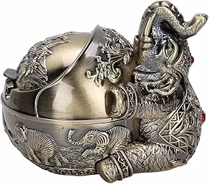 AWOKZA Elephant Metal Ashtray with Lid, Outdoor Windproof Ashtray, Indoor Ashtray for Ashes, Classic Practical Decoration Ashtrays for Cigarettes