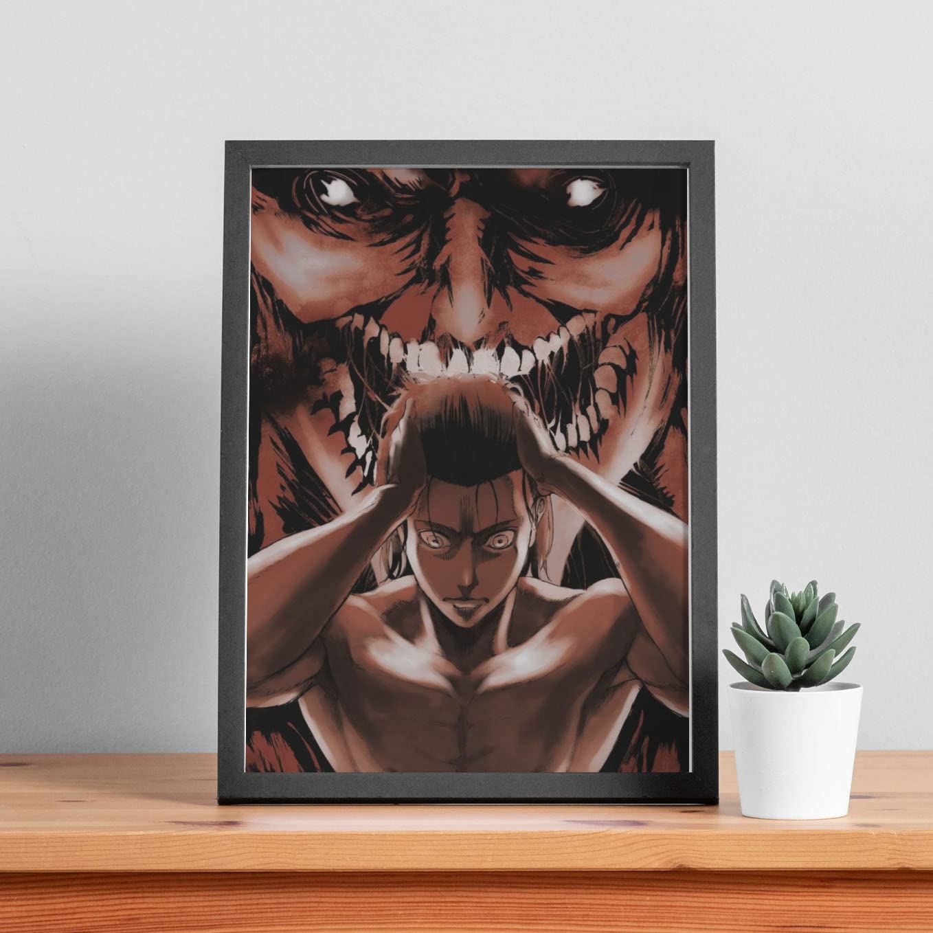 SoulAbiti presents The Attack on titan anime poster Eren Yeager framed art black 1 inch frame with Plexi-Glass (12 inches X 9 Inches) Attack on titan merch E-36
