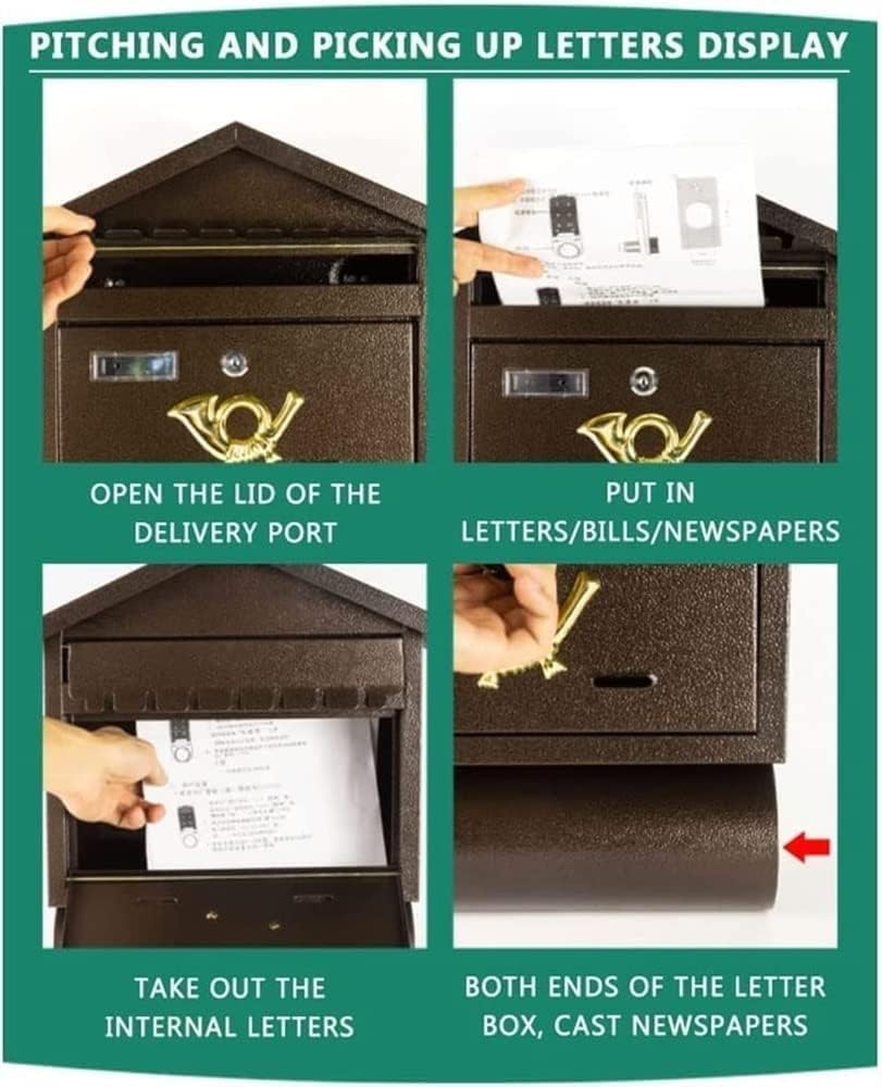 Wall-Mount Mailboxes Retro Lock Postbox with Window Mailboxes Large Capacity Drop Box for Home Outdoor Mounted Post Box Home Decoration