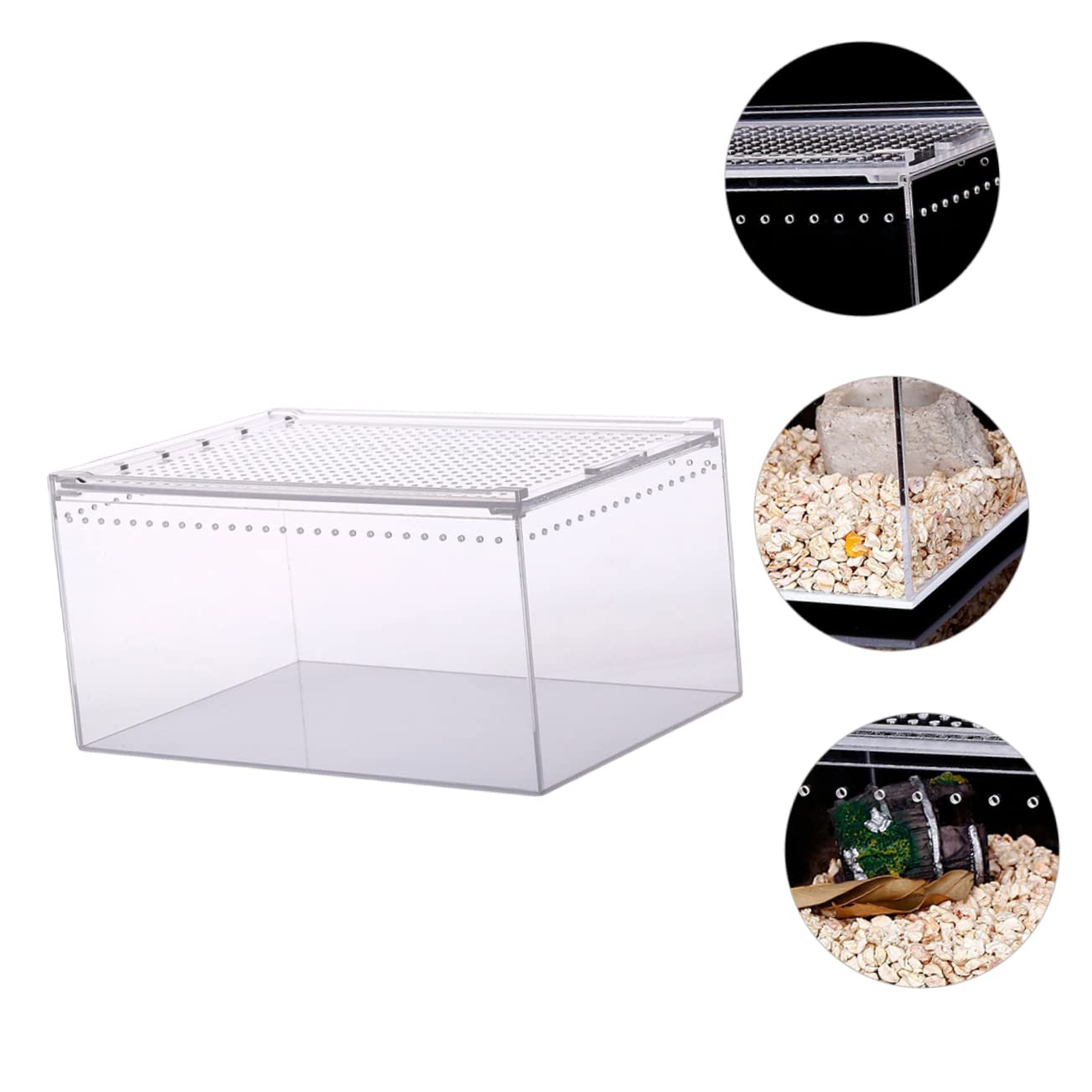 Caja de Cría de Reptiles de Acrílico Transparente a Prueba de Fugas | Montaje Integrado, Tapa con Cierre Antiescape, Alimentación Agua Fácil, para Serpientes Jóvenes y Anfibios Pequeños