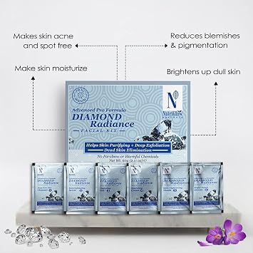 NutriGlow NATURAL'S Advanced Pro Formula Diamond Radiance Facial Kit For Make Skin Acne & Spot Free,Brightens Up Dull Skin, 60gm