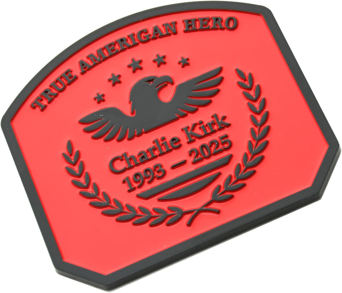 2Pcs Charlie Kirk True American Hero Patriotic Vinyl Decal,3D Badge Decals Fits for Universal Vehicle, Car, Truck, SUV Decoration (Black Red)