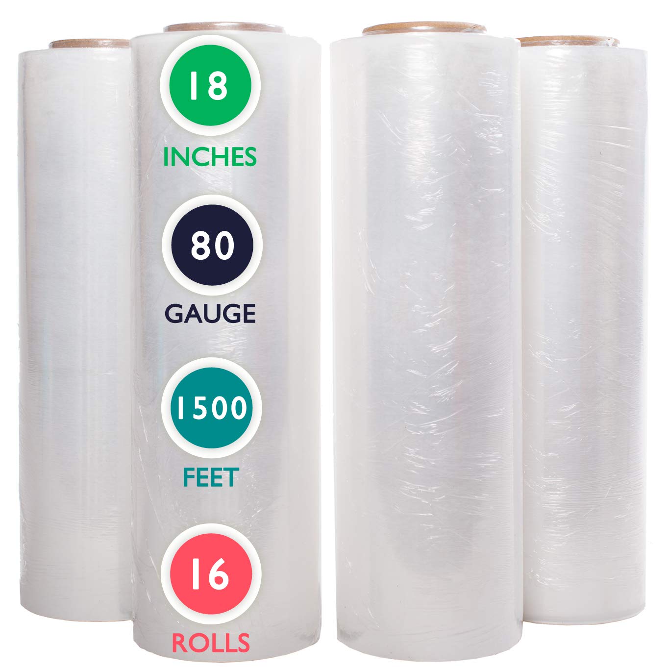 16 Rolls 18 inch x 1500 Feet Stretch Wrap 80 Gauge Heavy Duty Shrink Film, Extra Strong 18 inch Clear Hand Stretch Wrap