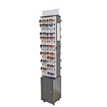 FixtureDisplays Rotating Reading Glass Display Rack with 64 Pairs Capacity, Wooden Bottom Cabinet, Double-Sided Eyewear Stand, 73" Height 11601