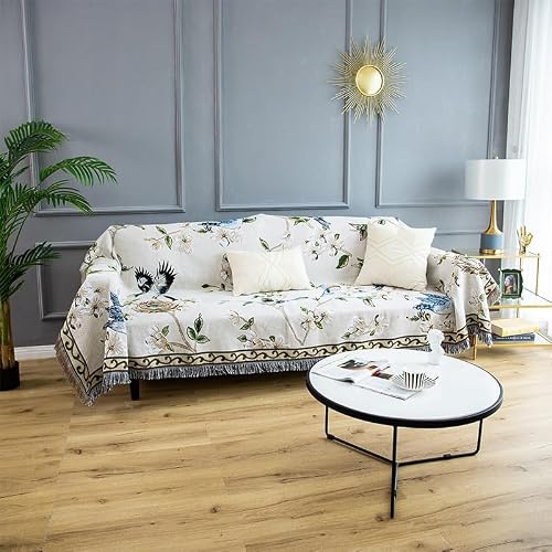 LIQOOEO Watercolor Wildflower Chenille Couch Cover With Tassel