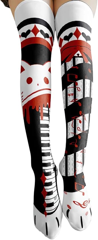 Lolita Thigh High Stockings Kawaii Cute Alice Wonderland Piano Rabbit Spring Summer Fall High Stockings for Halloween Women Girl Cosplay Tea Party