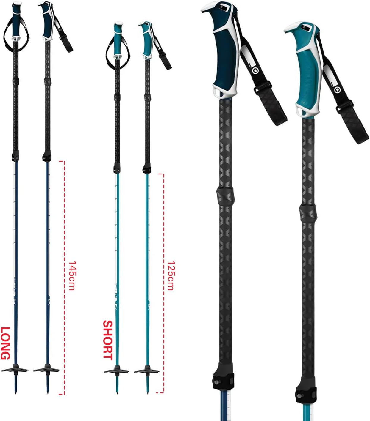 G3 Genuine Guide Gear VIA Aluminum Ski Poles, Tough Adjustable Two Piece ski Pole, Ergonomic Dual Density Grips, QuickFlick Utility tab, Removable Backcountry Strap, Pair