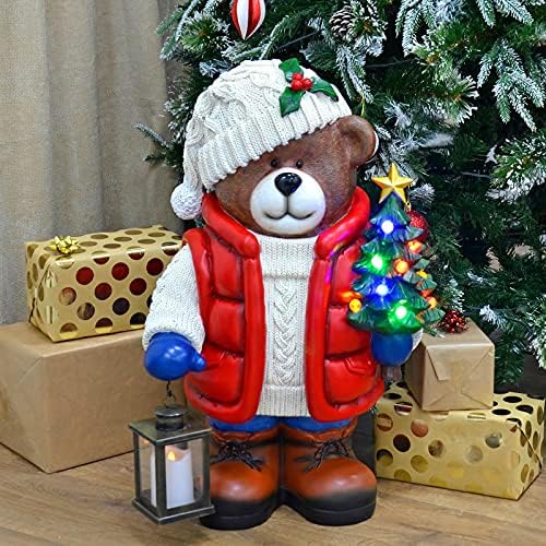Mr Crimbo Light Up Christmas Bear With Tre & Lantern Large Resin Ornament LED 65cm