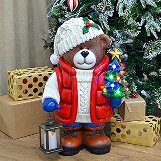 Mr Crimbo Light Up Christmas Bear With Tre & Lantern Large Resin Ornament LED 65cm