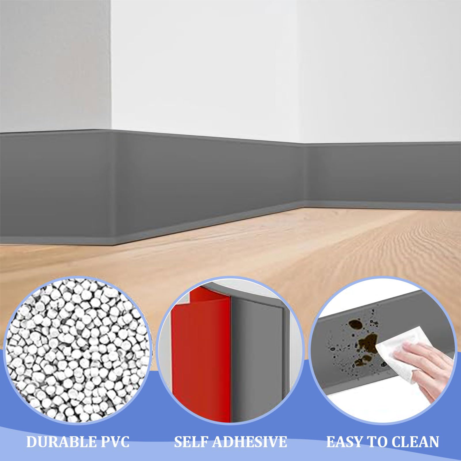 Rodapies Autoadhesivo, Rodapié Blando de PVC, Zócalos Decorativos, Base de Pared Zócalo, Para Cubrir Huecos de Esquina, para Flexible para Cocina y Baño (Gris-10M x 10CM)