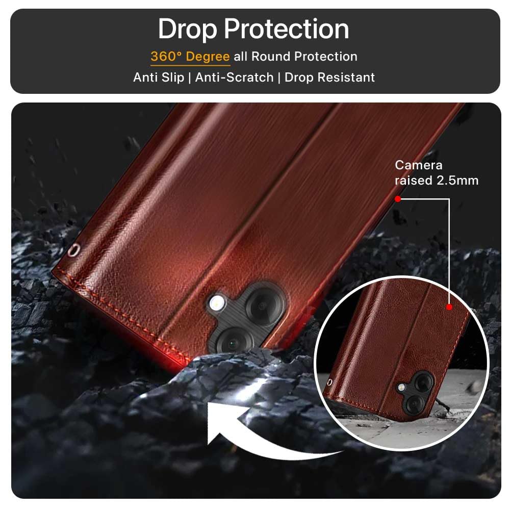 WOW IMAGINE Shock Proof Flip Cover Back Case Cover for Samsung Galaxy M17e 5G | F70e 5G | M07 | F07 | A07 | A07 5G (Flexible | Leather Finish | Card Pockets Wallet & Stand | Brown) — Amazon image 4