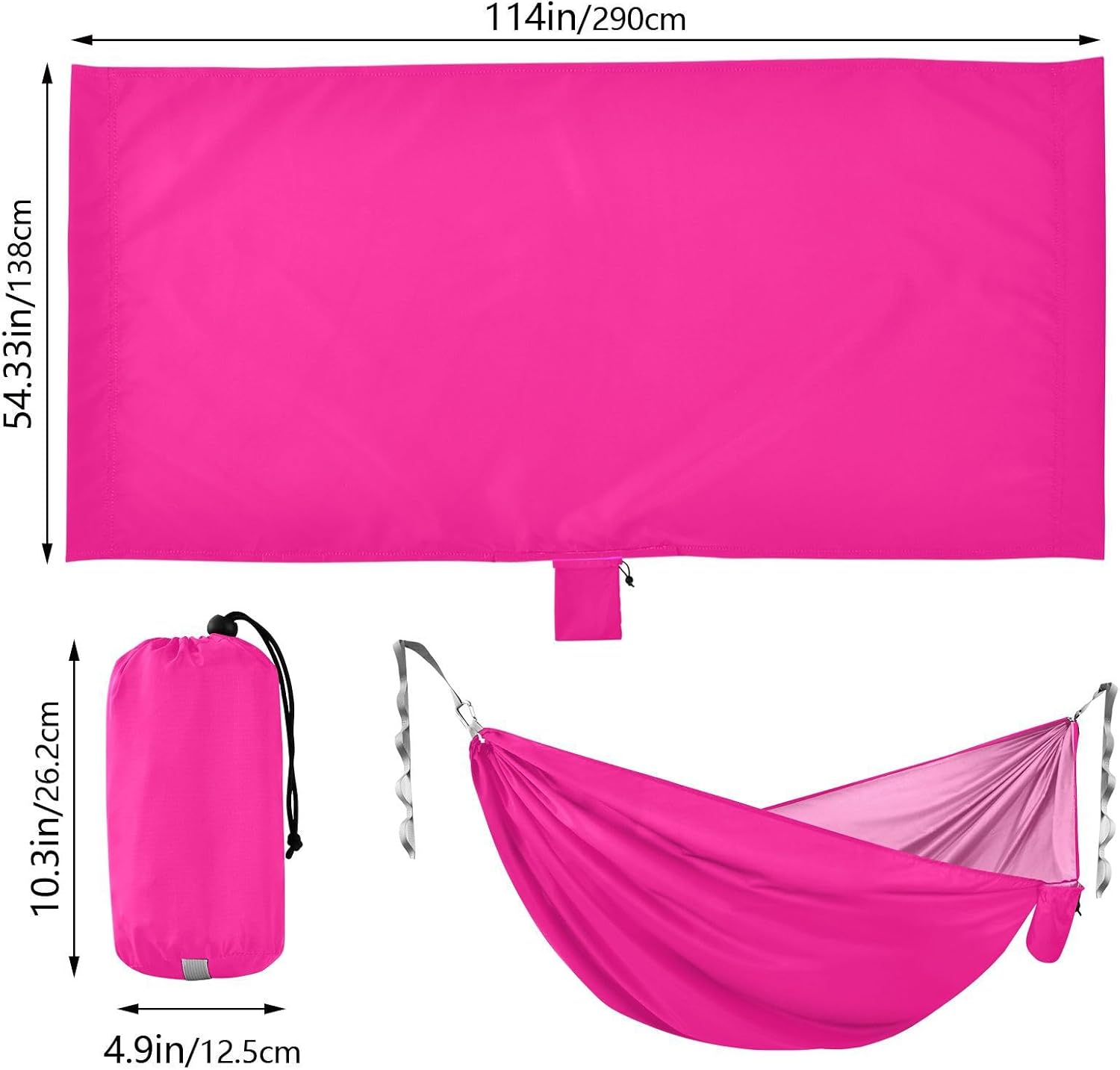 Deep Pink Camping Hammock Hammocks with Tree Straps, Portable Outdoor Hammocks 114" x 54"
