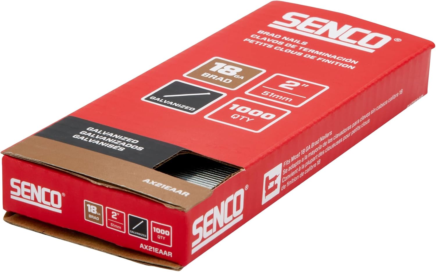 SENCO AX21EAAR 2" 18 Gauge Brad Nails, Galvanized Finish, Collated 1,000 Count Pack