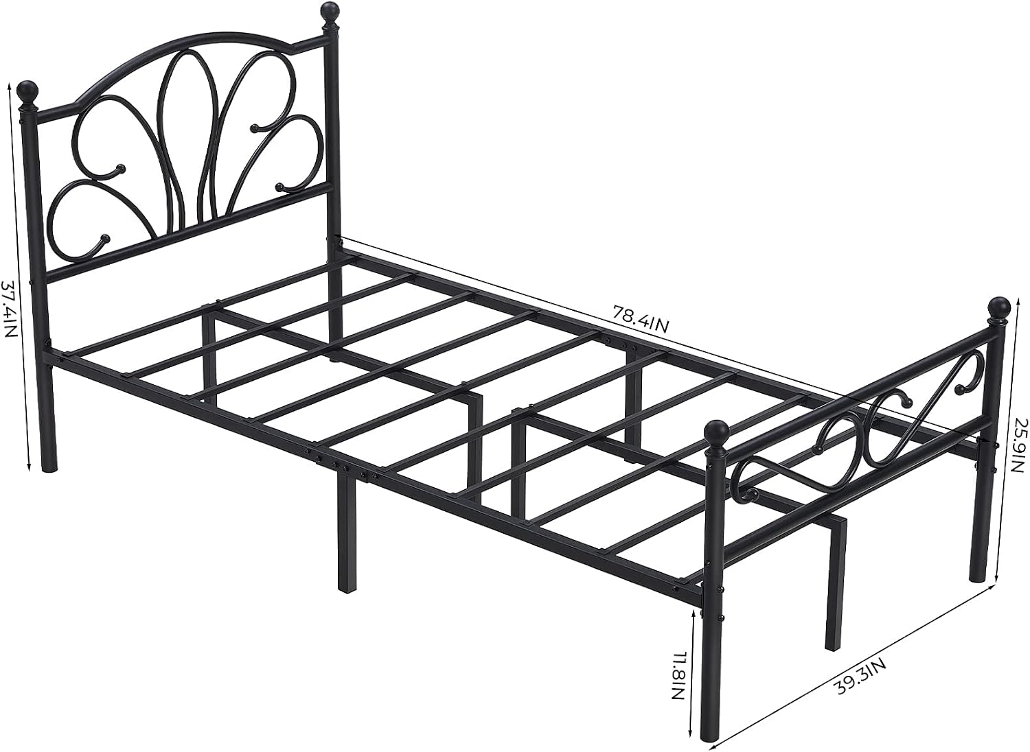 GreenForest Twin Bed Frame with Headboard,14 inch Metal Platform Bed Frame Underbed Storage, No Box Spring Needed,Mattress Foundation,Easy Assembly,Black