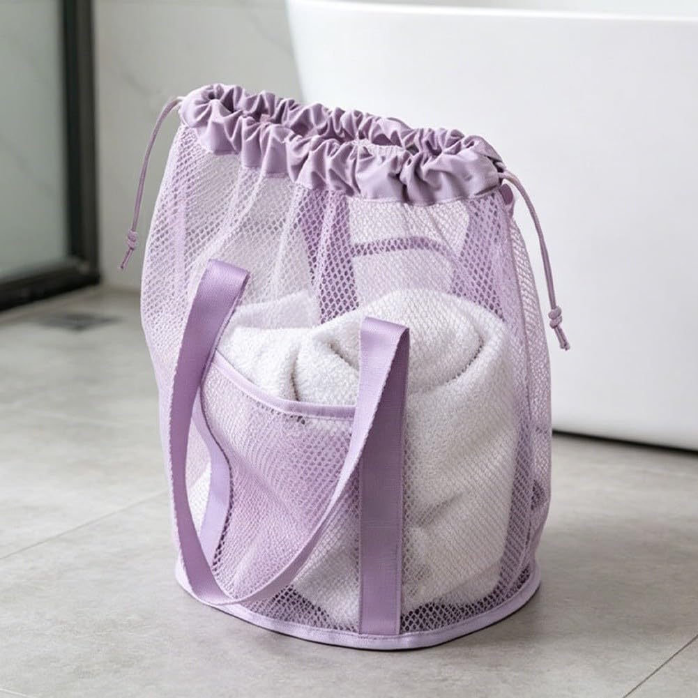 Borsa da spiaggia pieghevole in rete grande organizer da viaggio impermeabile per nuoto palestra 48 x 39 cm (misterioso nero A)