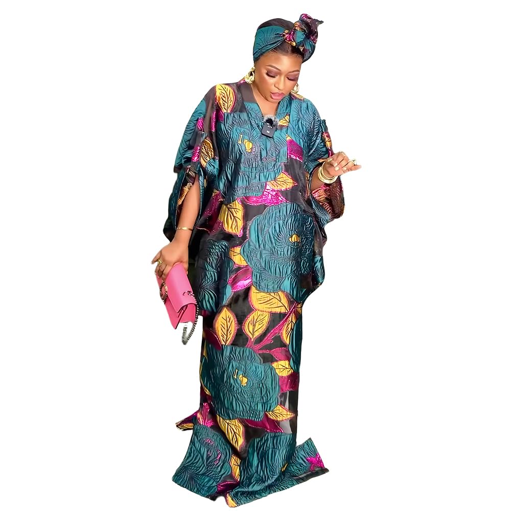HD Africano elegante abito Bubu per donna motivo floreale Caftano abito maniche regolabili con fibbia
