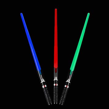 MewduMewdu Light up Saber Toy 3 Pack with Electronic Lights and Sound Effect for Kids and Adults, Red Blue Green LED Retractable Force FX Saber Toy as Halloween, Party, Holiday Accessory and Gift
