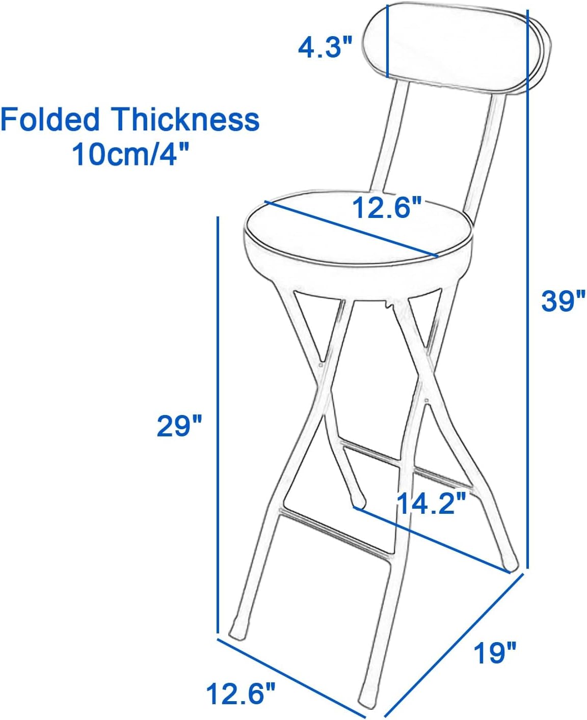 THAMBA Portable Folding Stool with Backrest, PU Foldable Stool Bar Stool Collapsible Stool for Dorm Kitchen Garden, 300 lbs Capacity (Color : Black-4Pack, Size : 29")