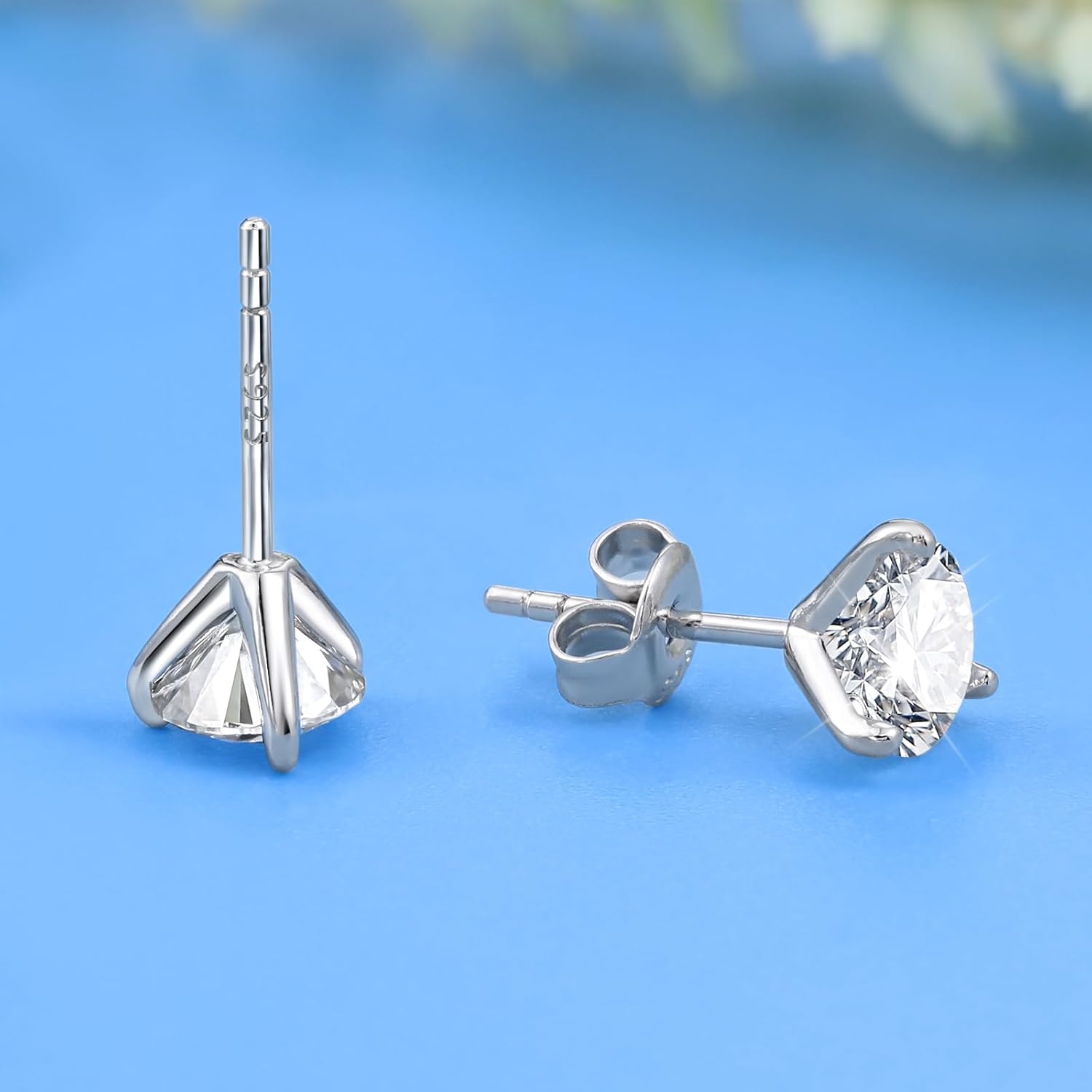 RINEY&KY Moissanite Earrings - Lab Diamond Earrings Studs Women Men, Moissanite Stud Earrings, Moissanite Earring Push Back,18k White Gold Plated, Sterling Silver Halo Round Brilliant, 3-6.5MM,0.2-2.0Carats