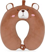 Wishstar Animal Travel Pillow Bear, Children's Neck Pillow, Cartoon U-shaped, Memory Foam Neck Pillow, Support Pillow for Car, Train, Office, Home, Plane for Travel