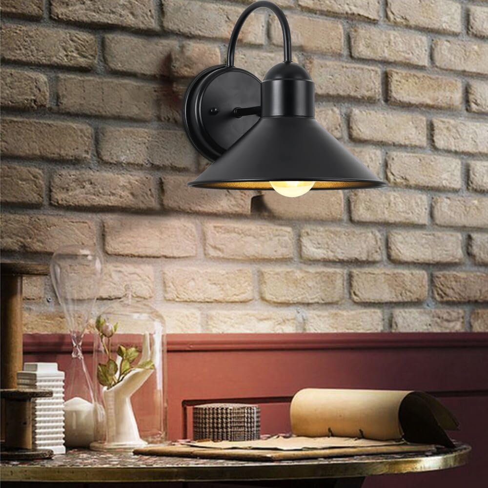 Lámpara De Granero De Cuello De Cisne Para Exteriores Con Montaje En Pared Luces De Porche Exterior De Cupula De 10 Pulgadas Para Granja Aplique