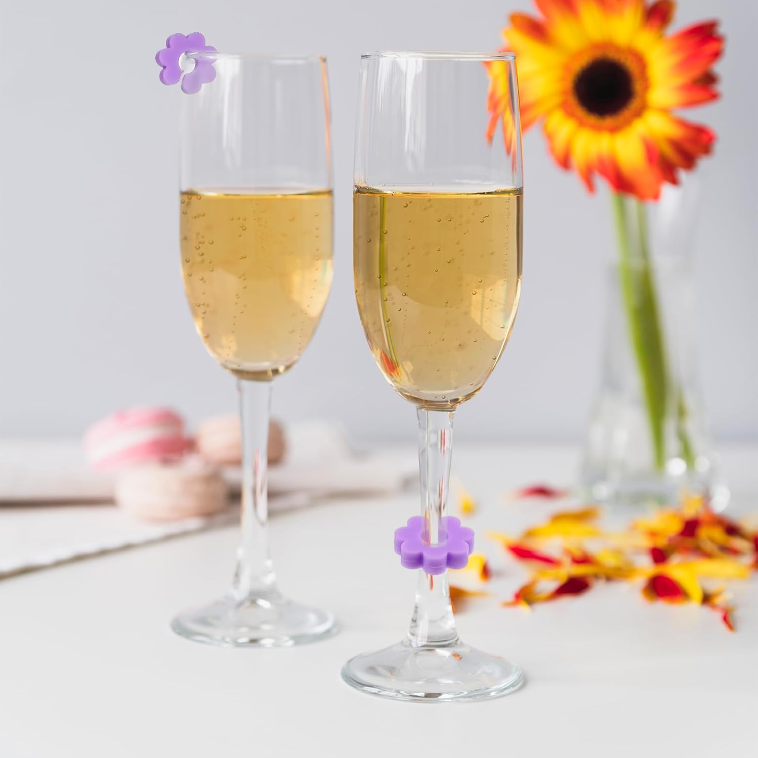24 Pcs Wine Glass Charms Reusable Wine Markers for Glasses Silicone Drink Markers Tags for Cup, Beer Bottle, Mug, Jar, Cocktail Glass Bar Birthday Party, Christmas, Carnivals, Wedding