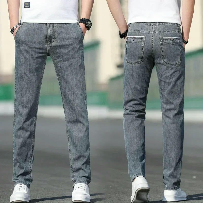 Summer Men's Jeans Casual Stretch Straight-Leg Denim Pants Male Light Blue Mens Trousers3