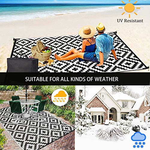 Hoyija Outdoor Plastic Straw Rug For Patio Rv Camping 5 X 8Ft Waterproof Black White Outdoor Area Rugs,Reversible Portable Large Floor Mat And Carpet For Oustide Deck Picnic Beach Trailer #TOP3