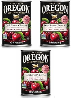 Oregon Pitted Dark Sweet Canned Cherries in 100% Cherry Juice (Value Pack of 3) – No Sugar Added, Kosher, Non GMO, Made in Oregon