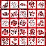 Yanmucy 25 Pieces Rose Flower Stencil for Painting Reusable Drawing Templates Stencils DIY Floral Te