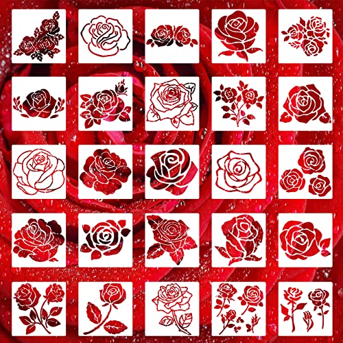 Yanmucy 25 Pieces Rose Flower Stencil For Painting Reusable Drawing Templates Stencils Diy Floral Templates On Wood Wall Canvas (Rose) #TOP2
