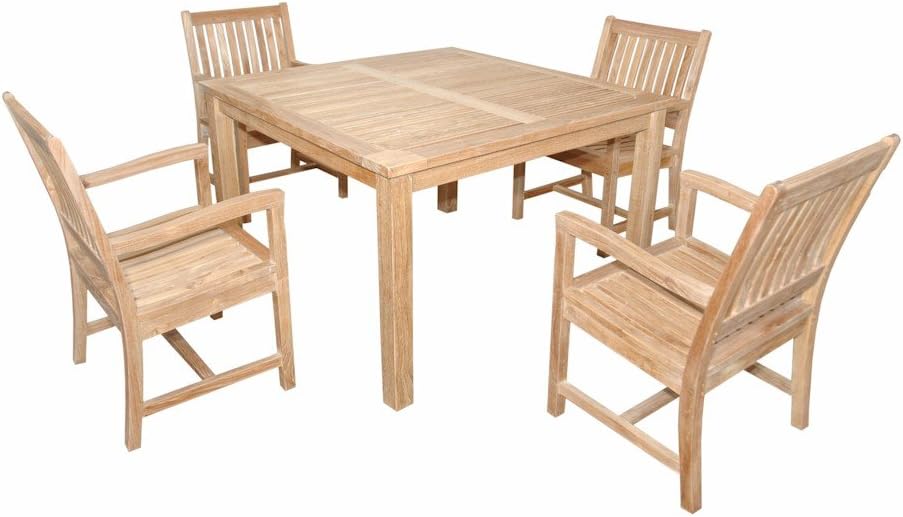 Anderson Teak Set-106C - No Cushion Rialto Dining Armchair & 47" Square Table with Small Slats Set (No Cushion)